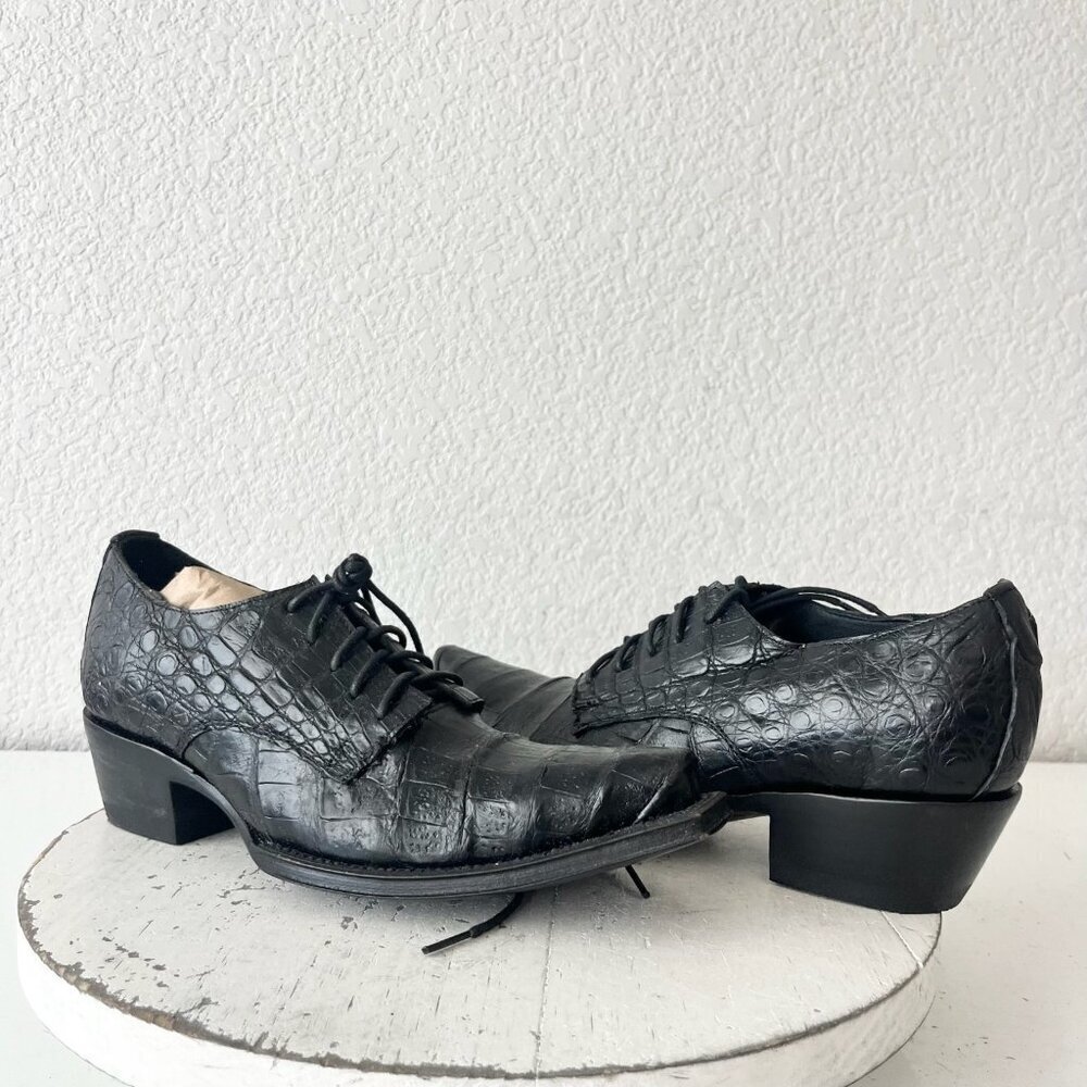 Rod Patrick Womens Lace Up Shoes 6C Black Caiman Exotic Western Boots Loafer